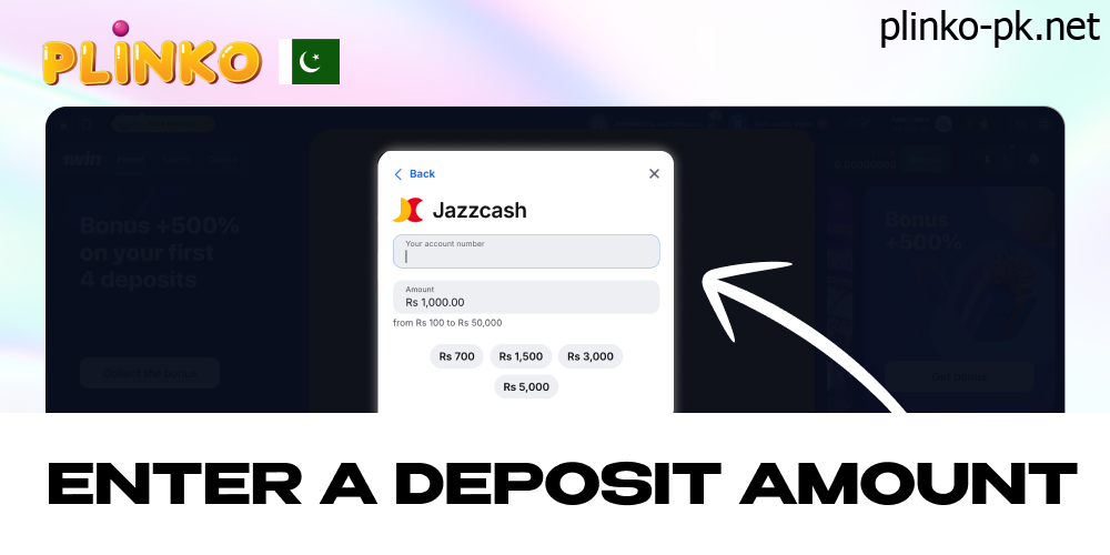 Choose a payment method and enter a deposit amount